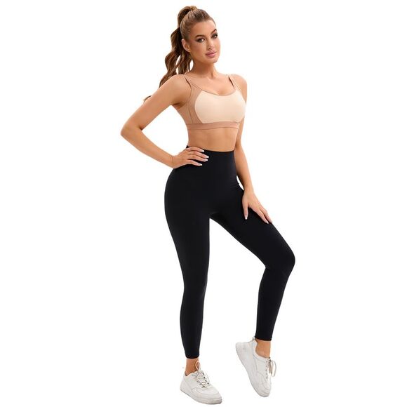 Contrasting Colors Workout Bras Fixed Cup U Back Sports Bras Beige - Picture 5 of 6